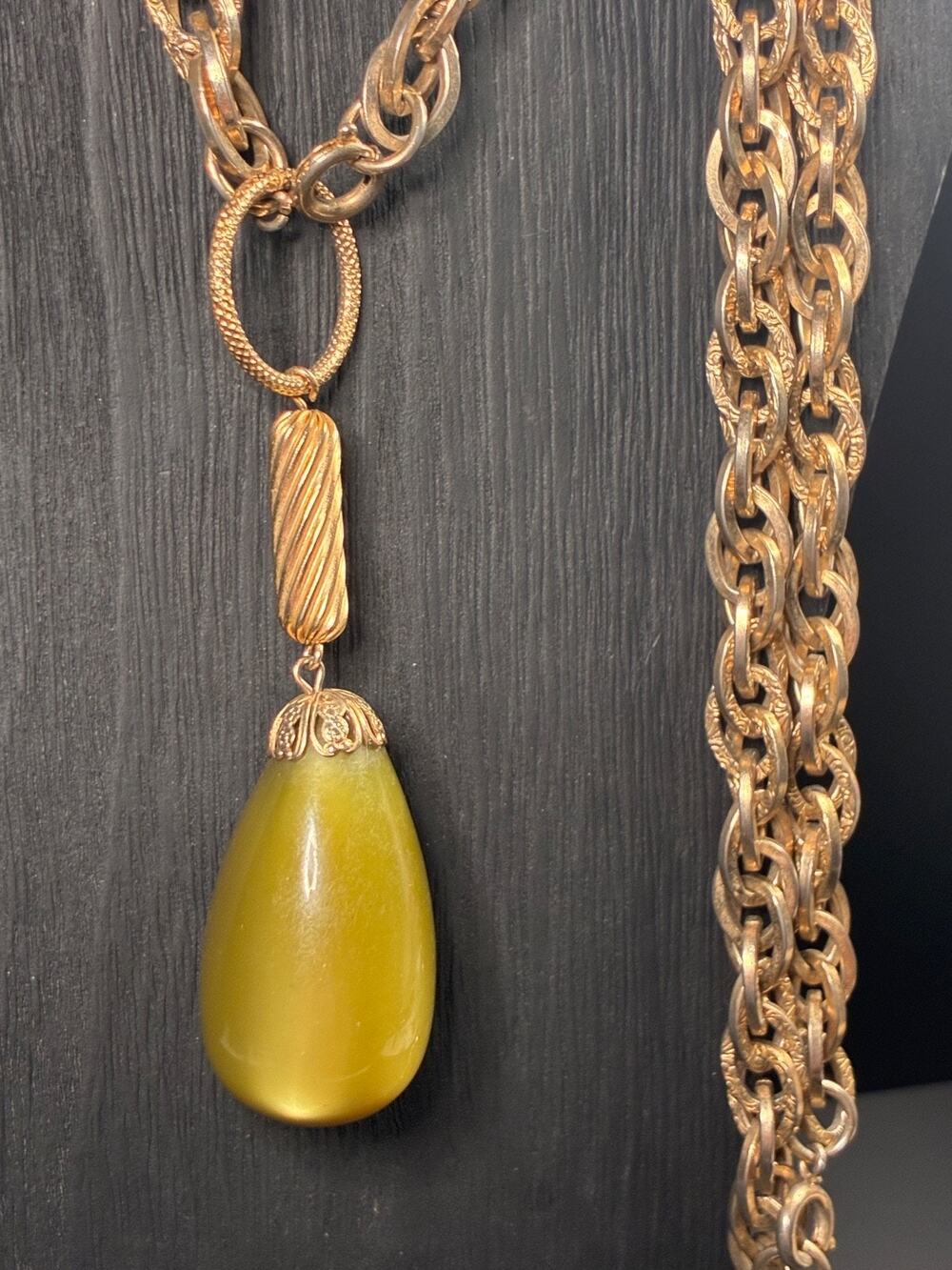 Vintage Chunky Gold Chain Necklace Large Olive Drop Pendant